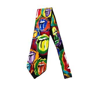 1994 Rolling Stones Necktie Black Multicolored Painted Tongues Promo Rock Silk